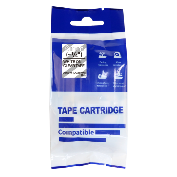 SBT tape for Epson LK2TWN 6mm x 8m White on Clear, standard label - Image 3